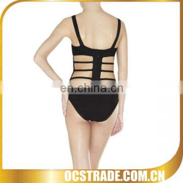 2014 newest side-cutout one-piece sexy black bandage swimsuit