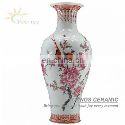 Modern Famille Rose Porcelain Ceramic Vase With Flower and Bird Design
