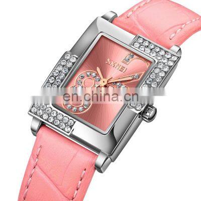 Skmei 9289 Women Wristwatches Leather Strap Diamond Dial Quartz Watce For Ladies Waterproof