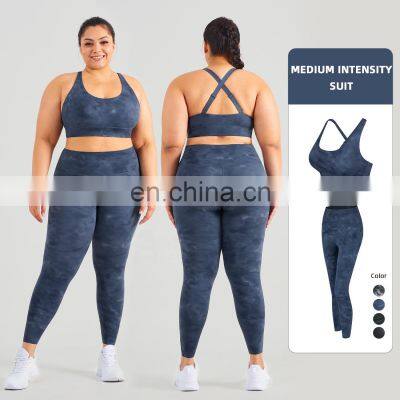 Hot Selling Tie Dye Plus Size Yoga Sets Sport Gym Adjustable Bra Fitness Suit