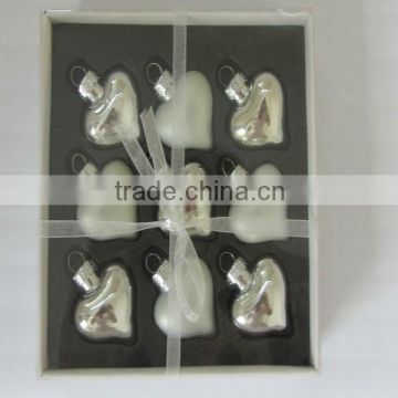 2014 factory directly wholesale silver and white heart shape Xmas tree ornaments