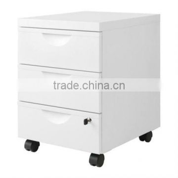 Stainless steel/wooden 3 drawer wheels movable office filing cabinet/wardrobe furniture