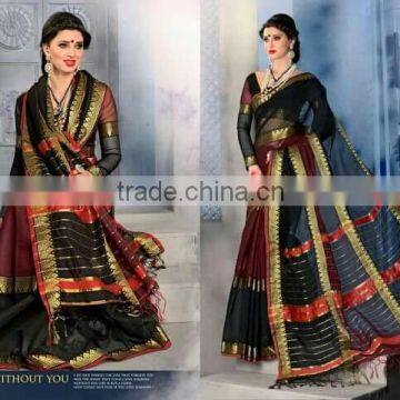 FANCY COTTON SAREES WITH ATTACHED BLOUSE