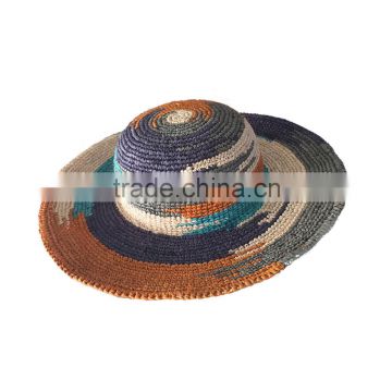 Natural colorful raffia crocheted straw beach hats to decorate                        
                                                Quality Choice