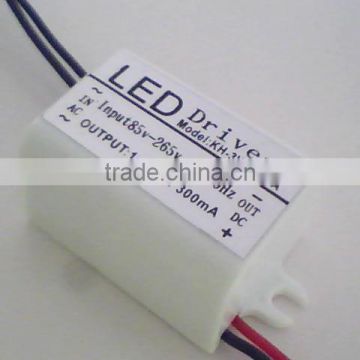 3*1W/300ma TRIAC dimming Constant current LED driver;90~140VAC/180~240VDC input;size:37.5*26.5*22.5mm