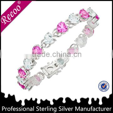 Heart pink white link bracelet italian silver 925 jewelry bracelet