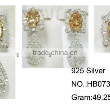 HB073 main stone fine weddig jewelry sets,rhodium plated 925 sterling silver CZ jewelry sets