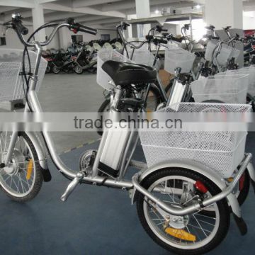 green electric trike scooter with basket for older