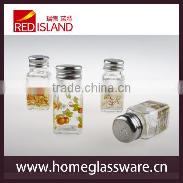 decal glass spice jars with stainless steel lid