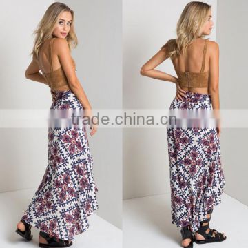 Hearts On Fire Side Slit Wrap Maxi Skirt In Navy Combo