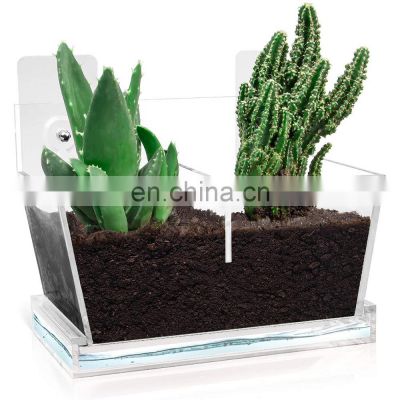 Clear Acrylic Wall Mounted Hanging Flower Pot Window Acrylic Planter Tray Shelf With Suction Cups