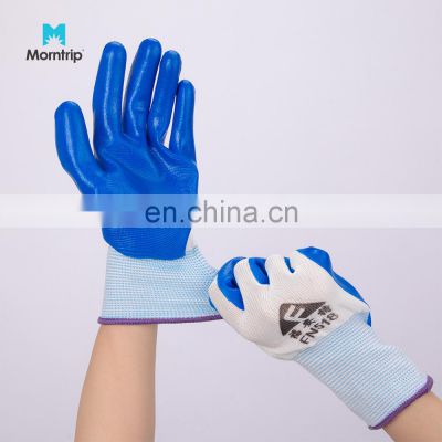 Anti Oil Cut Resistant Ce Certificate Dipping Blue Nitrile Safety Gloves for Garden Heavy Duty Construction Work