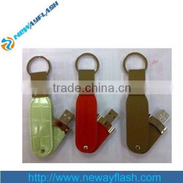 can rotate leather usb flash memory drive with keychain