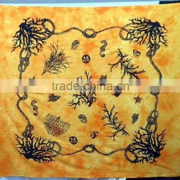 Wholesale made Orange Tapestry cotton beautiful printed hand block work gypsy Indian vintage tapestry