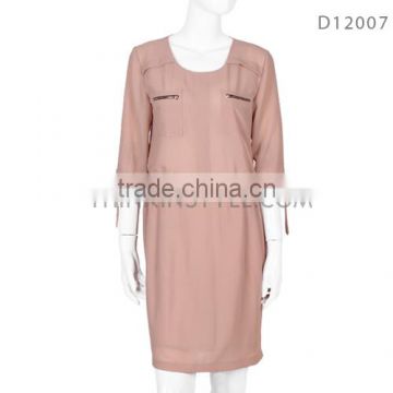 Short sleeve dress with front breast pockets, elastic waist D12007