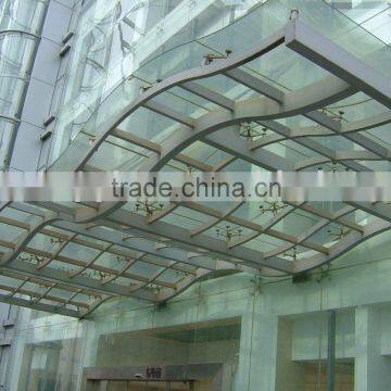 glass awning with safety laminated glass and spider fittings