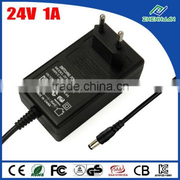24VDC power supply 24V 1A wall mount adapter 100-240VAC input