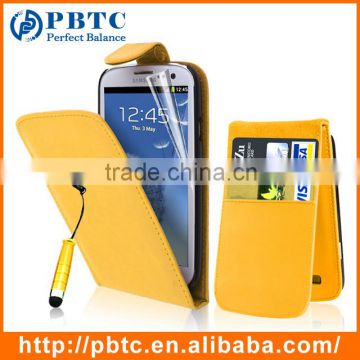 Set Screen Protector Stylus And Case For Samsung Galaxy S3 I9300 , Yellow Leather Wholesale Cell Phone Wallet
