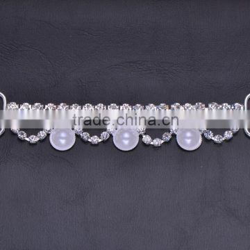 (M0985) 94mmx20mm,16mm bar, rhinestone connector for hair jewelry,silver plating,all crystals and pure white pearl