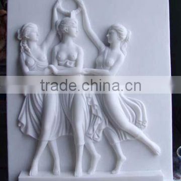 Naked woman wall relief sculpture marble stone hand carved for decoration from Vietnam