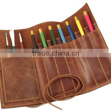 Rustic Genuine Leather Pencil Roll - Pen and Pencil Case