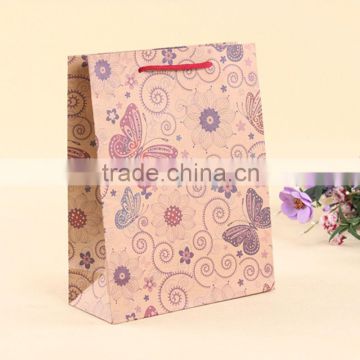 Hot sell butterfly printed recycle paper gift bag with handle