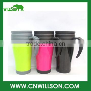 14oz Inner plastic and outer stainless thermal auto travel mug with lid