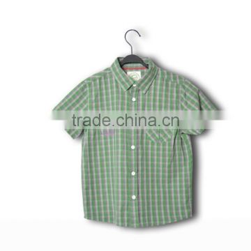 green-and-grey yarn dyed check short sleeve shirt for boys