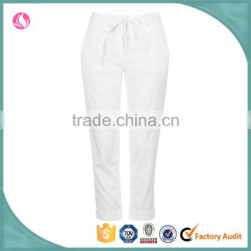 Plain white tapered leg women casual cotton pant trousers new design