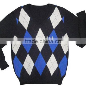 Men jacquard 100% cotton pullover sweater (12GG)