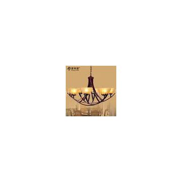 8 Head Contemporary Wrought Iron Chandelier Dull Black With Bordeaux Side-Wiping