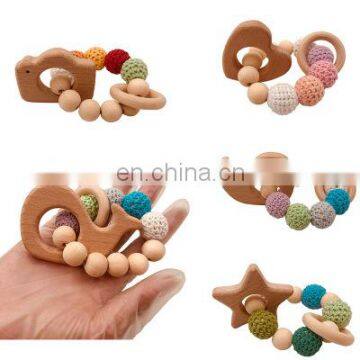 DIY baby molars beech wood bracelet toy wood natural non-toxic beads crochet cotton beads bracelet