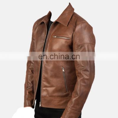 Brown color pure leather design leather jacket for men with zip closure type jackets for Pakistan