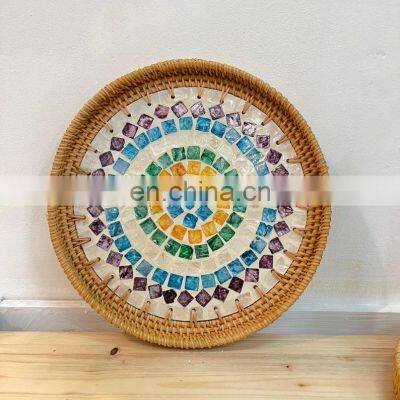 New Arrival Rattan Tray With Mother Of Pearl Collection