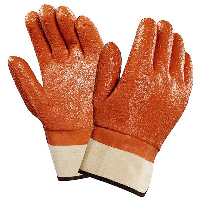 Safety Cuff Cotton Jersey Lined Rough Sandy Coated Heavy Duty PVC Gloves