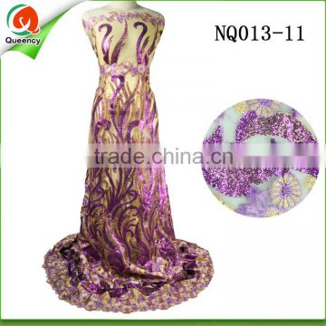 purple sequin french lace fabric high quality embroidery dress fabric with sequince NQ013-11