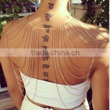 Fashion Summer sexy jewelry shoulder necklace metal anti tarnish plated 18K multi layered thin chain statement body neckalce
