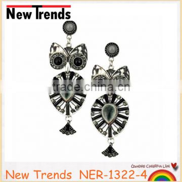 Wedding accessories alloy plated rhinestone chandelier owl earring