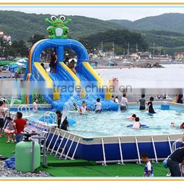 2016 new top selling non inflatable pool, metal frame swimming pool with water slide, custom inflatable pool