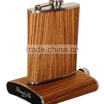 special wood grain leather covered hip flask