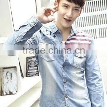 Fashion denim shirt for men denim cotton blouse blue denim jacket JXZ166
