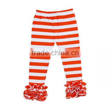 Fashion ruffle pants knitted cotton baby pants with triple icing ruffles orange striped icing pants kids girls ruffle pants