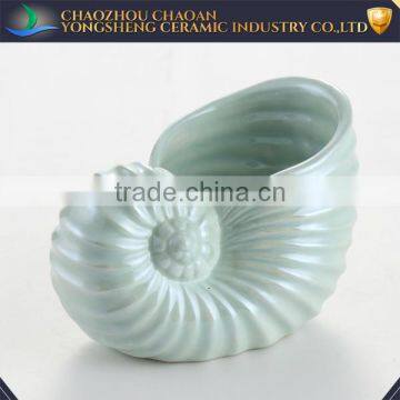 Small Ceramic Blue Sea Snail Tealight Candle Holder