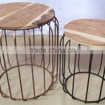 Wooden Iron Furniture Set of 2 Wooden Top Stool