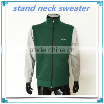 stand neck 100% cotton thick sweater zip style