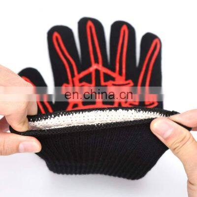 Black Para-Aramid Silicone Heat Flame Resistant BBQ Grill Oven Mitt Cooking Gloves