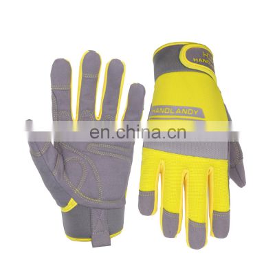 HANDLANDY Yellow New Design Women Gardening  Construction Vibration-Resistant Light Duty Protective Work Gloves for Ladies