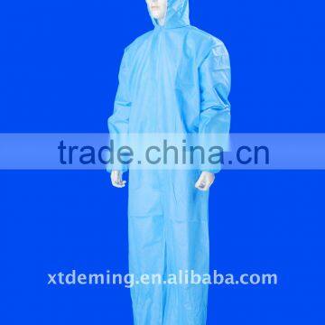 Blue Disposable Coverall with Hood and Elastic Cuff