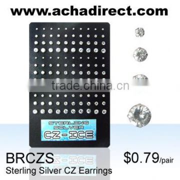 60 pair board round Clear (CZ) Earring Studs, 2mm-5mm size