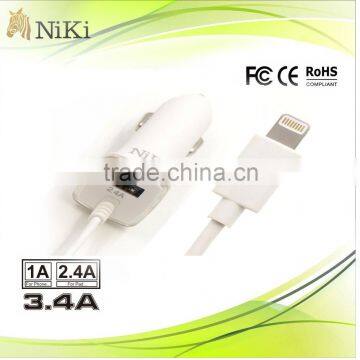 Electric car charger with round usb cable 5v 3.4a car charger for all smartphones